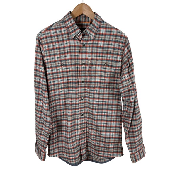 Orvis Other - Orvis Active Fit Flannel Shirt Men's S Orange Teal Plaid Utility Gorpcore Rugged
